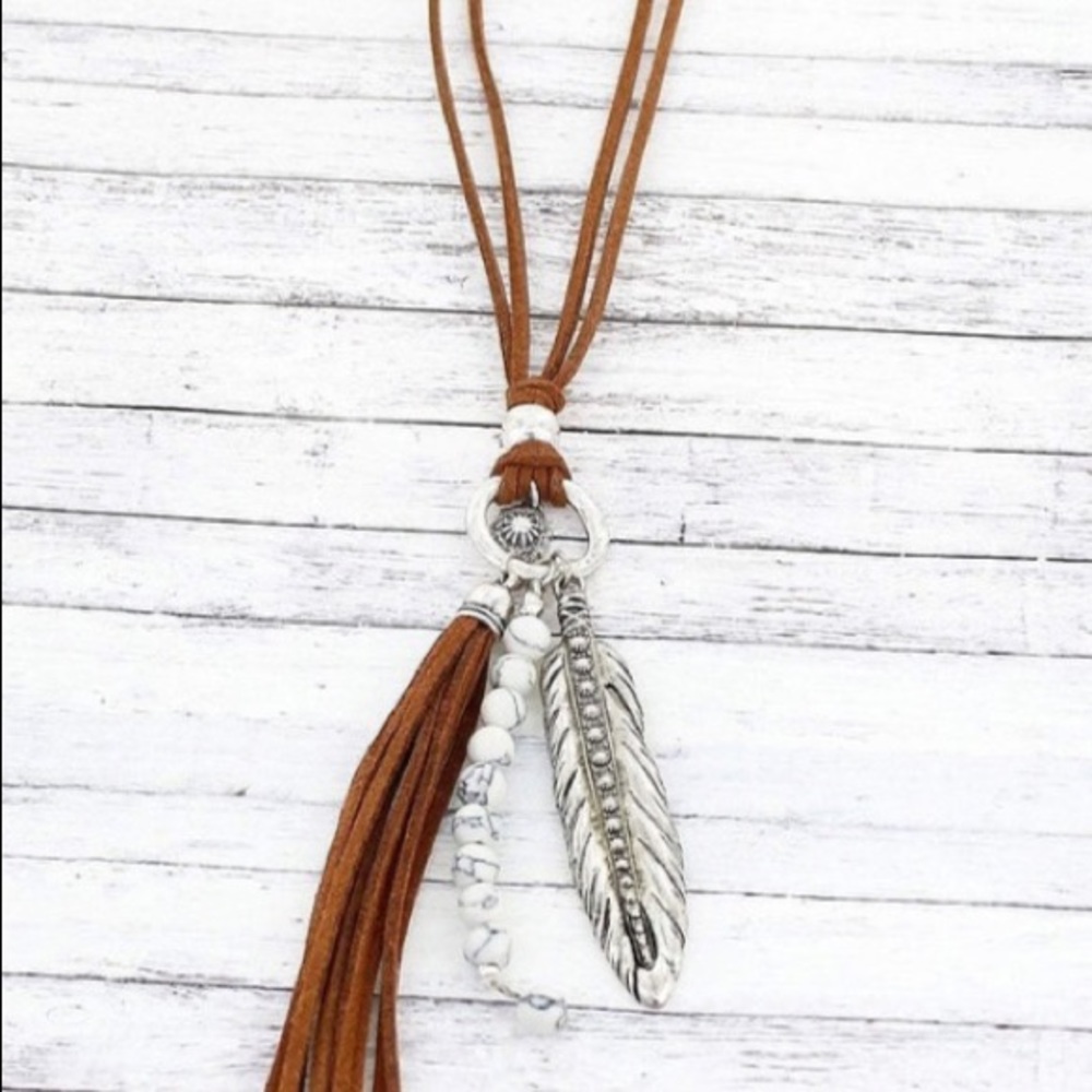 Feather leather Tassel necklace